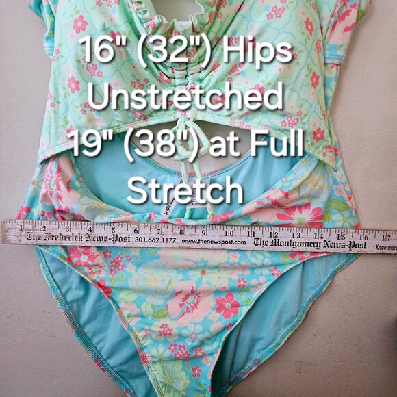 Size XL 15/17 Celebrity Pink Swim Multi-Colored Mismatched Floral One Piece - Picture 14 of 16